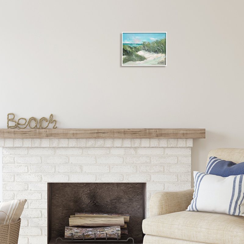 «Beach Grass» par Jane Slivka, H 11 po x l 14 po x P 1,5 po, Giclée encadrée blanc bord de mer