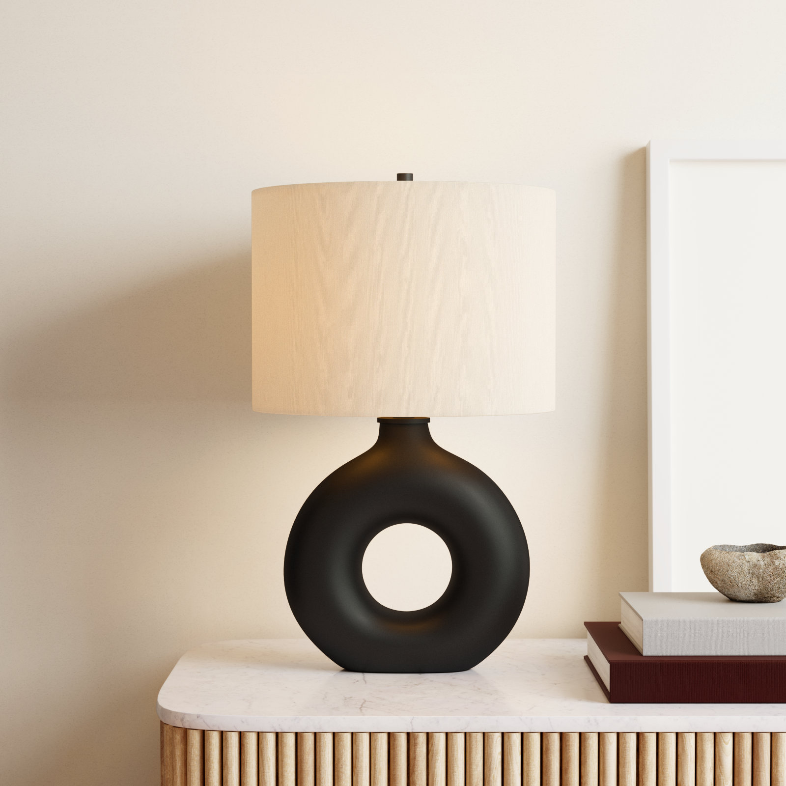 Roumel Ceramic Table Lamp, Black