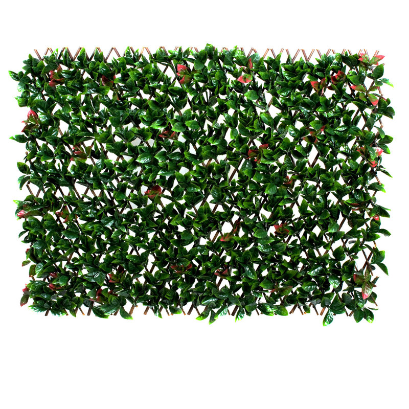 GreenBrokers Trellis Artificial Expanding Willow Fence with Green Leaf Foliage (1m x 2m) -UV Stable, Green/Red