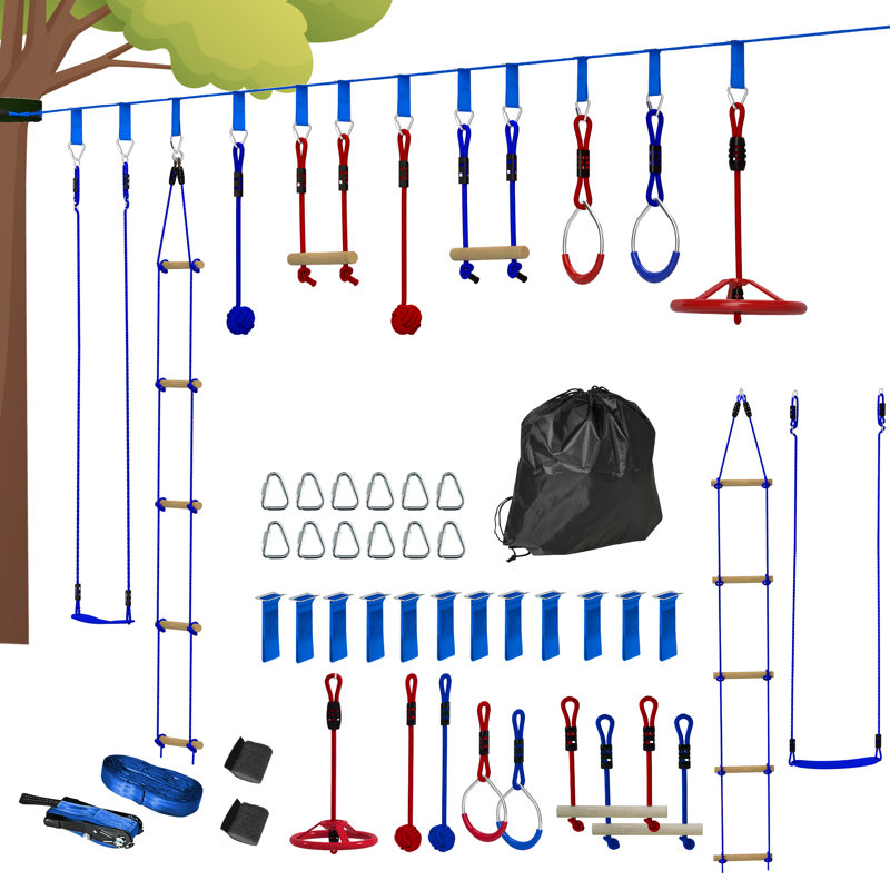 Parcours d'obstacles 32,8 pi Ninja Warrior pour enfants de 3 à 6 ans, bleu
