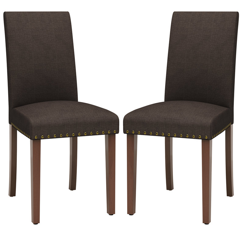 Upholstered Dining Chairs Set Of 2, Nail Head Trim Design, Solid Wood Legs And Padded Seat, Comfortable Fabric For Kitchen, Dining Room, Living Room