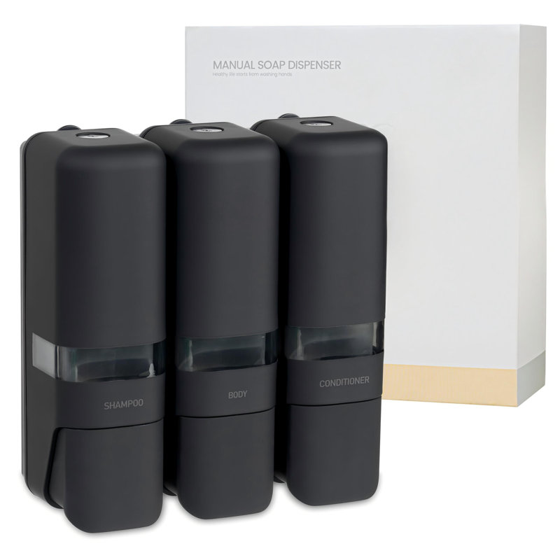 3-In-1 Wall Mounted Shampoo, Conditioner & Body Wash Dispenser,Refillable Shower Soap Dispenser, Lockable Design, Stick-On Installation, 250Ml X 3 Chambers.(Matte Black)
