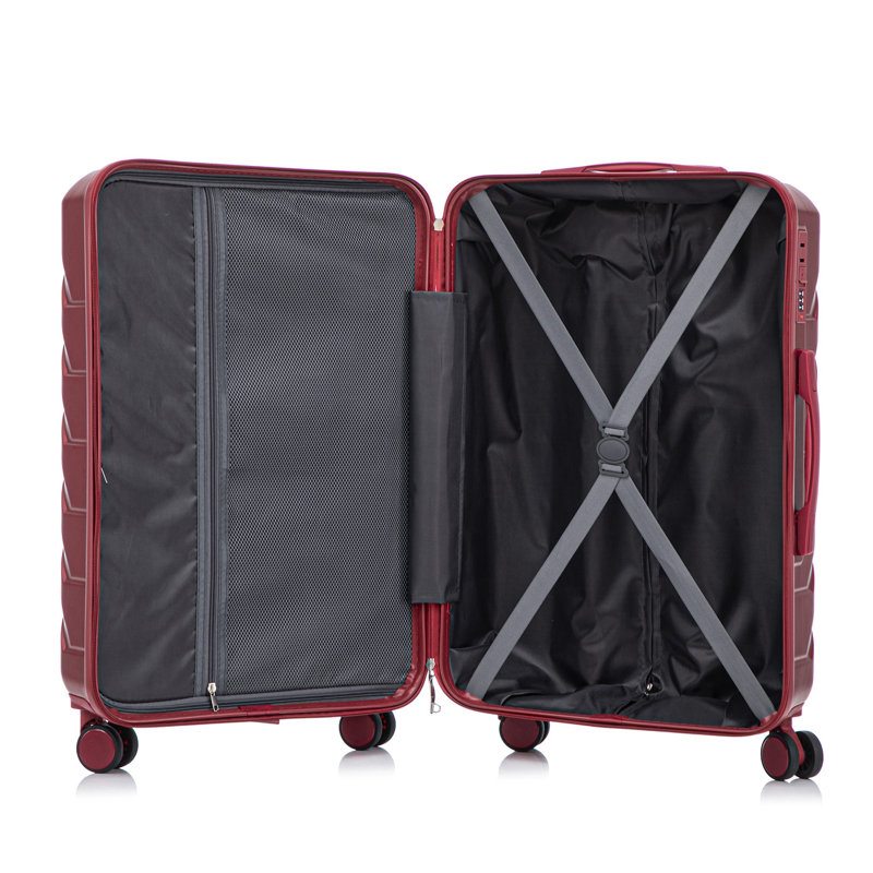 20 "/ 24" / 28 "3 pièces / ensemble en valise à roulettes en ABS, couleur assortie, avec serrure à combinaison (rouge vin)