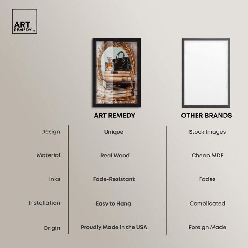 «Elegant Glam by the Mirror Shadowbox Print» par Art Remedy, H 46 po x l 31 po, Noir