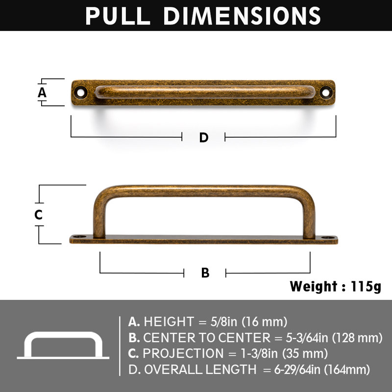 5" Centre Bar Pull Multipack Included Backplate, Antique Brass