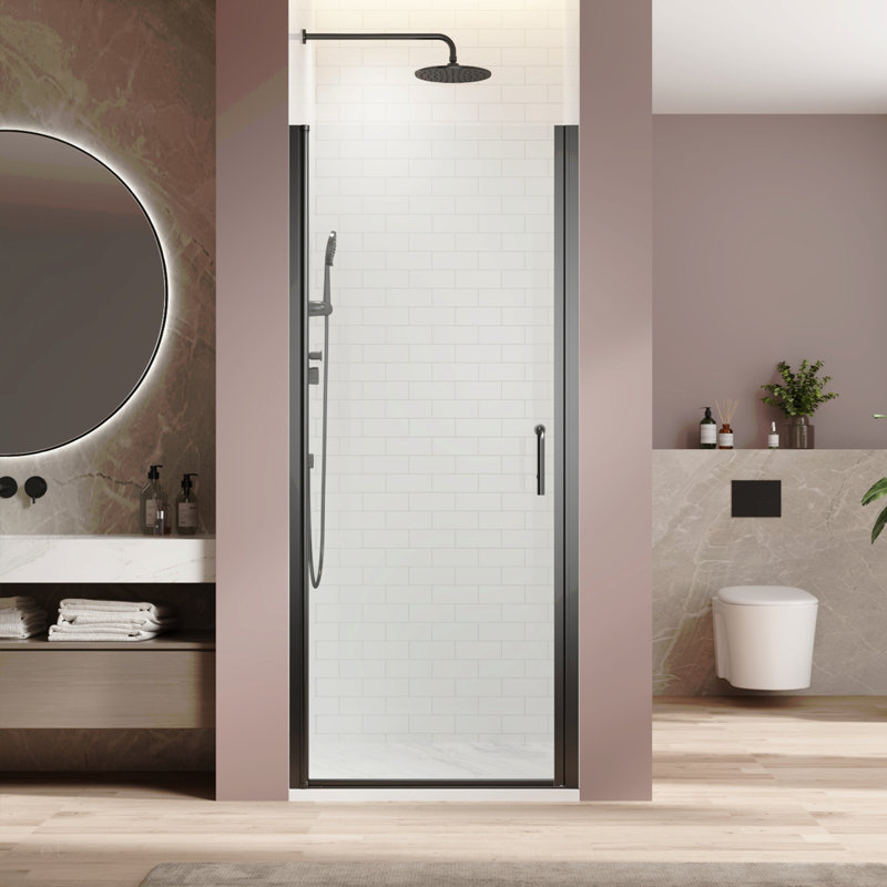 Pivot Swing Single Glass Panel Shower Door 34 In.W X 72 In.H,Adjustable 33.5-35 Inch Frameless Shower Door With 1/4 Inch Clear Tempered Glass,Matte Black Hardwares