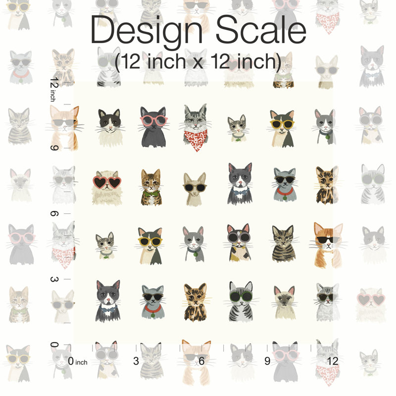Cool Cats Peel & Stick Wallpaper Roll, Multi White