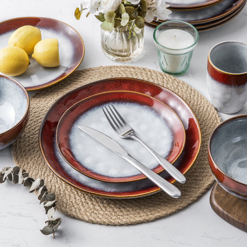 ?16 Piece Dinnerware Set, Service for 4, Red/Blue