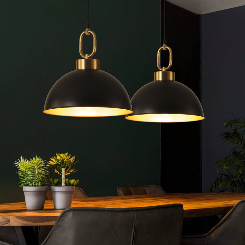 Luminaire suspendu dôme noir mat 1 lumière 2 pièces Worthing, H 11,62 po x l 12,2 po x P 12,2 po
