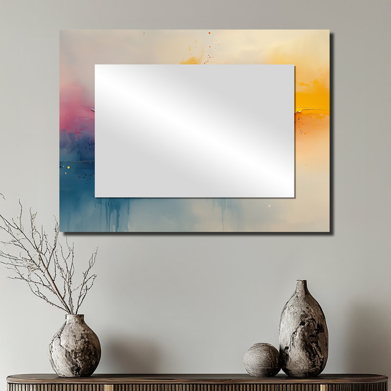 Rêve jaune bleu côtier vagues Turbulence I - miroir moderne pour décoration murale - imprimé sur métal, 24 po x 32 po