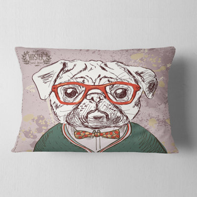 Hipster Pug Dog in Vintage Style - Animal Printed Throw Pillow