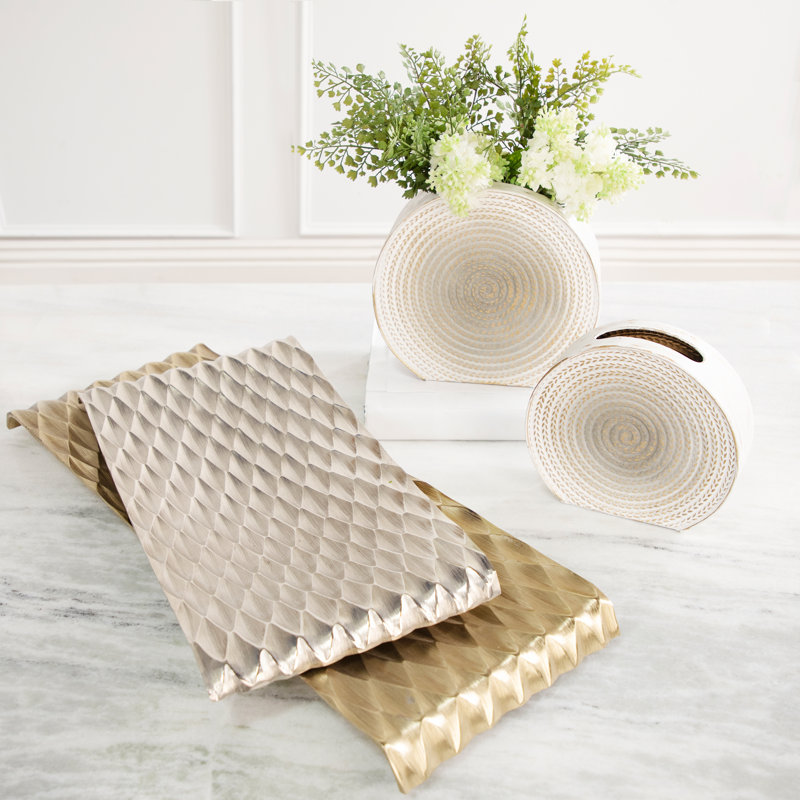Elegance Hammered Metal Trays, Gold and Silver Finish, Aluminum Craftsmanship - 32"x2"x12