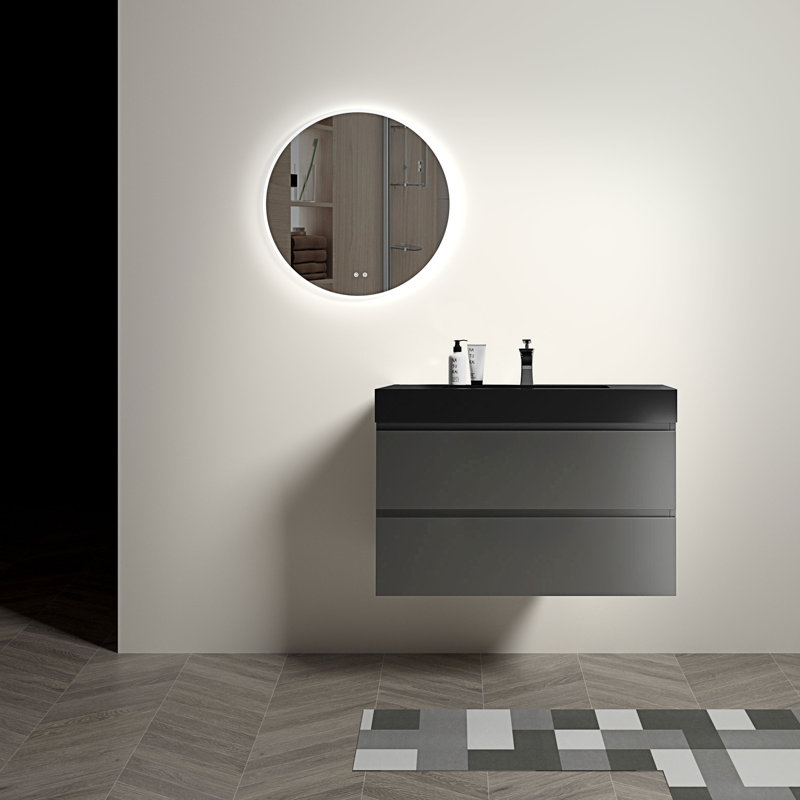 Ensemble de meuble-lavabo mural simple 35,8 po Gernold, Gris, Noir
