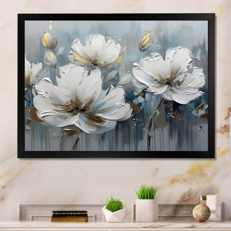 " Daisy Symphony V ", Black Single Picture Framed, 16" H x 32" W x 1" D