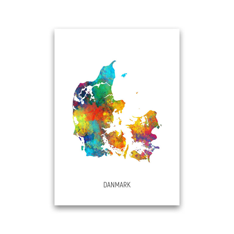 Danmark Watercolour Map by Michael Tompsett - Print, Unframed, 84cm H x 60cm W x 1cm D