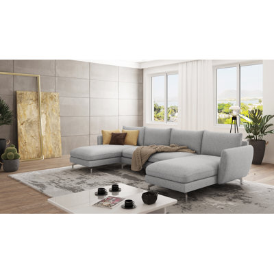 Modern U-Shape Kimo Corner Sofa with Silver Metal Legs