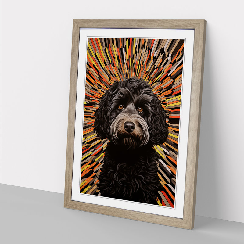 Labradoodle Op No.3 - Single Picture Frame Print on Wood, 46cm H x 34cm W x 2cm D, Oak