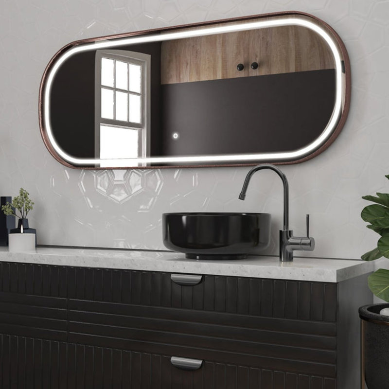 Miroir de salle de bain rond, Doré, 48 po x 36 po, Verticale