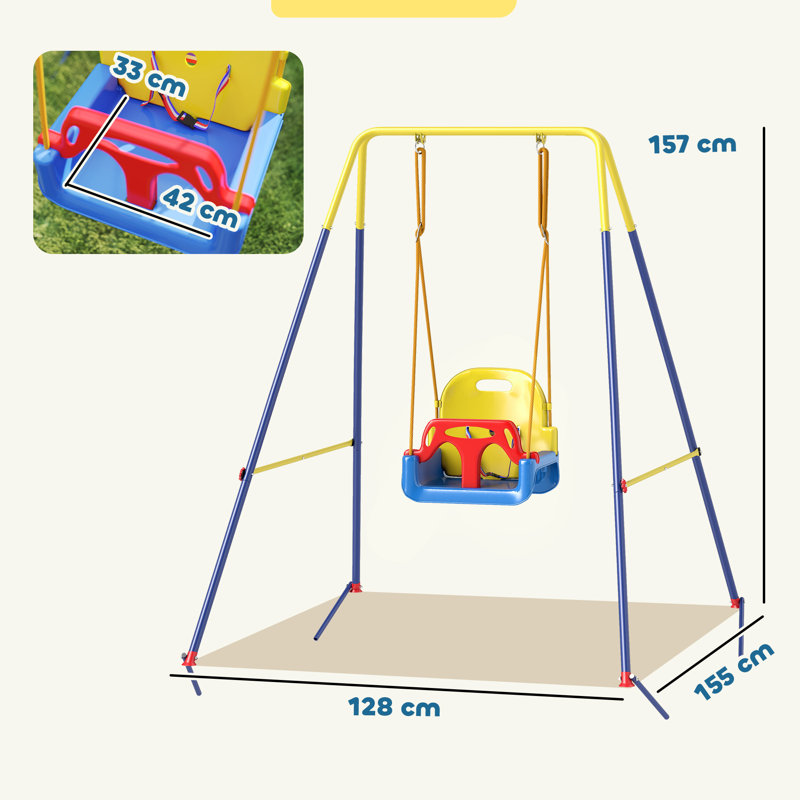 AIYAPLAY 3 in 1 Toddler Swing Set Folding Seat Belt Adjustable Seat Blue
