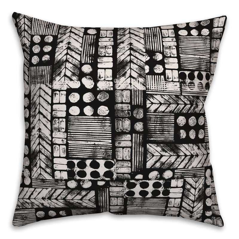 Throw Pillow, 16" x 16", Black/White Geometric 2