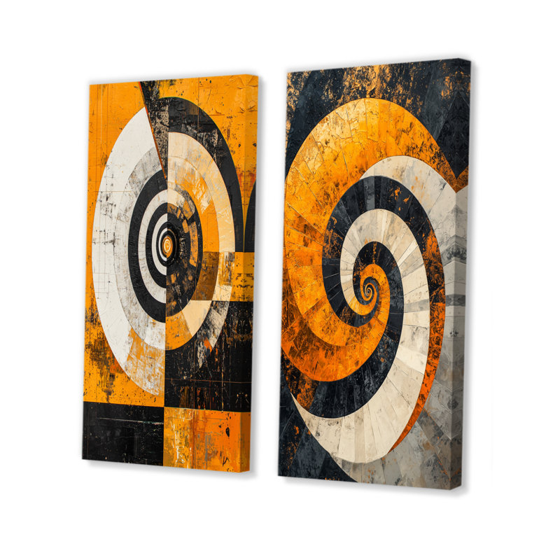 Vortex géométrique en spirale I - ensemble d'art mural géométrique 2 pièces, Toile tendue, H 28 po x l 24 po