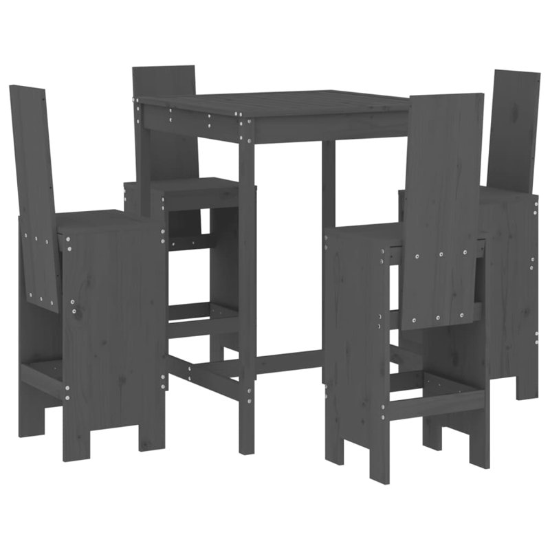 Avionne Brayden Studio Bar Set with Wood Frame and Solid Wood Outer Material, Grey