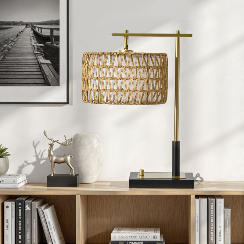 Ensemble de 2 lampes de table 19 pouces avec corde et abat-jour en tissu pour chambre à coucher et salon (ampoules non incluses)