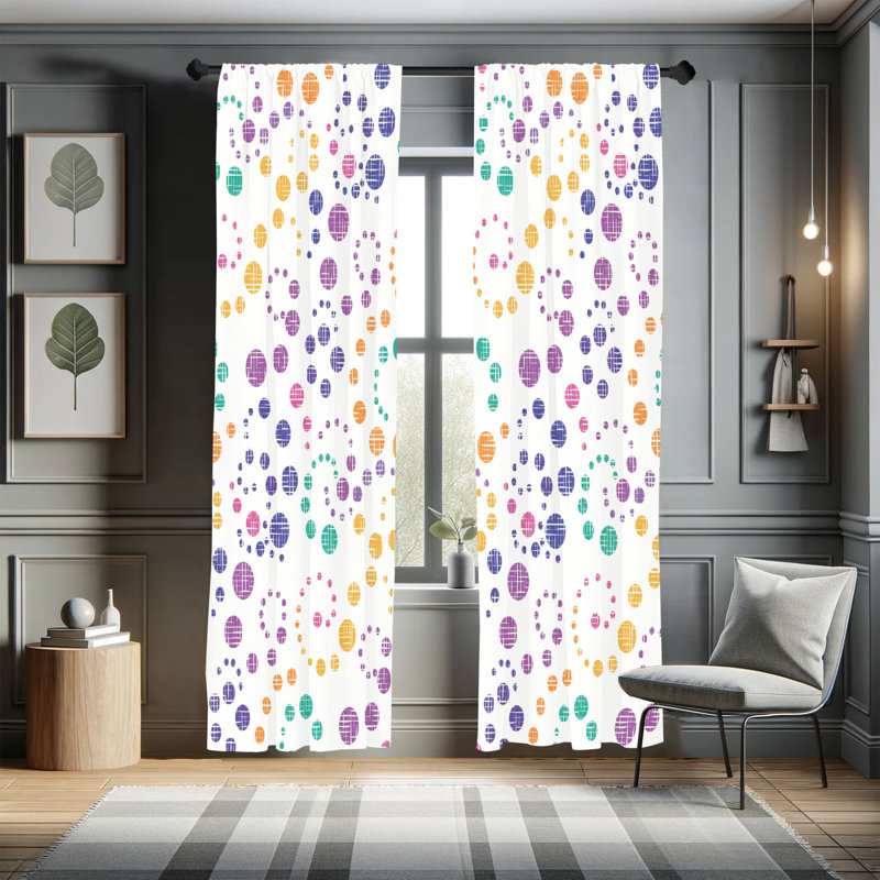 George Oliver Modern Art Curtains, Grunge Polka Dots Print, Pair of 28", Pale Eggplant, 28" W x 84" L