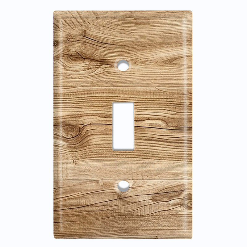 Couvercle de plaque d'interrupteur en métal; Bascule de taille standard 1 US - image imprimée d'une planche de bois