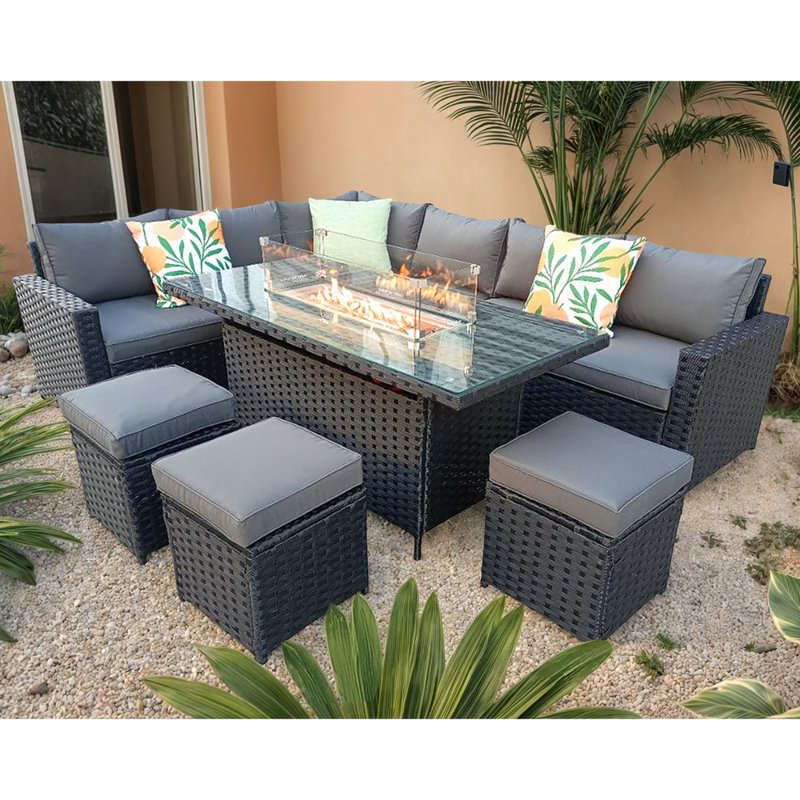 Barcelona Wicker 9 - Person Garden Lounge Set, Black