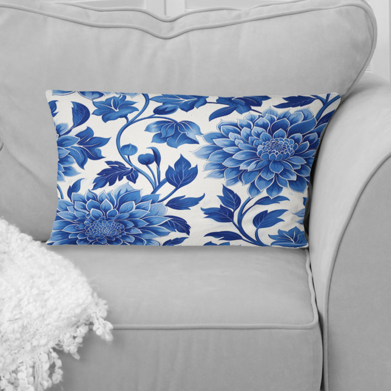 Cobalt bleu floral transitionnel III - Coussin lombaire transitionnel