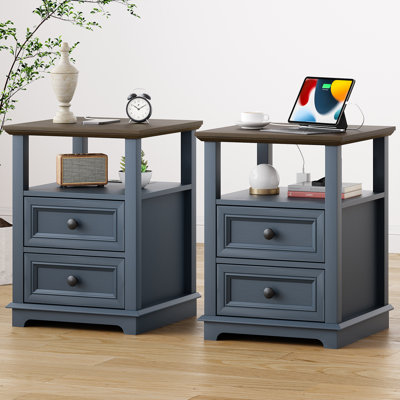 Azella Frame 2 End Table Set with Storage and Built-In Outlets