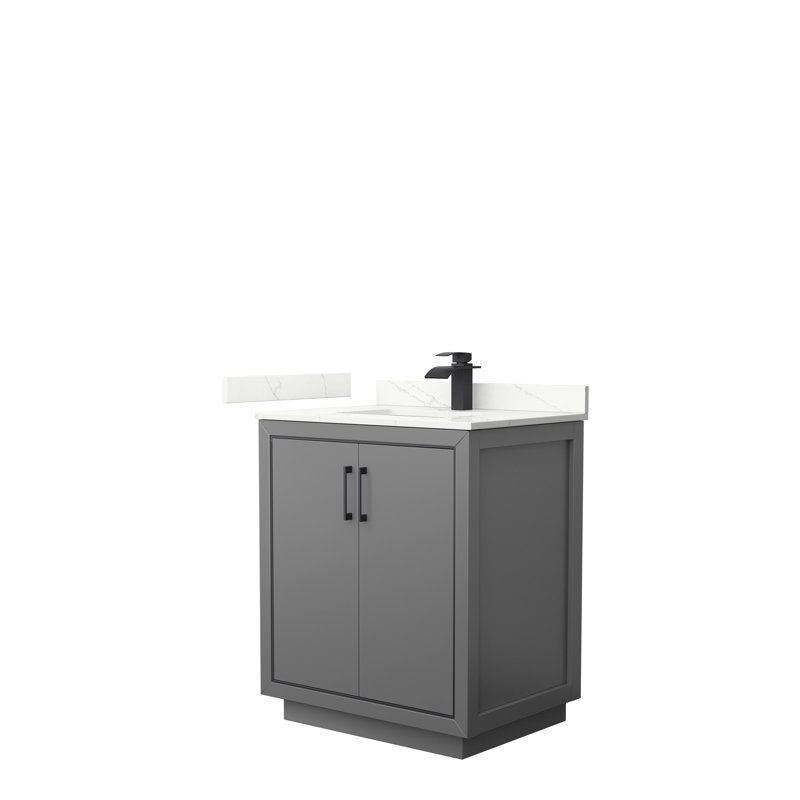 Icon 30'' W Single Vanity, Dark Gray, Giotto Quartz, Matte Black