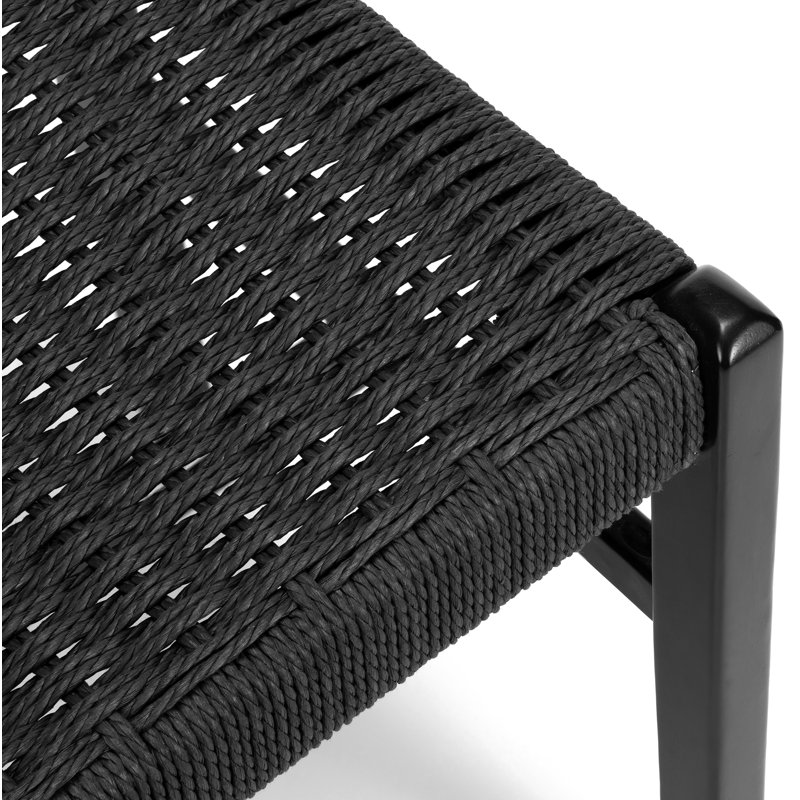 Banc en bois massif Piper avec assise en corde tissée, H 18 po x l 56 po x P 17 po, Noir
