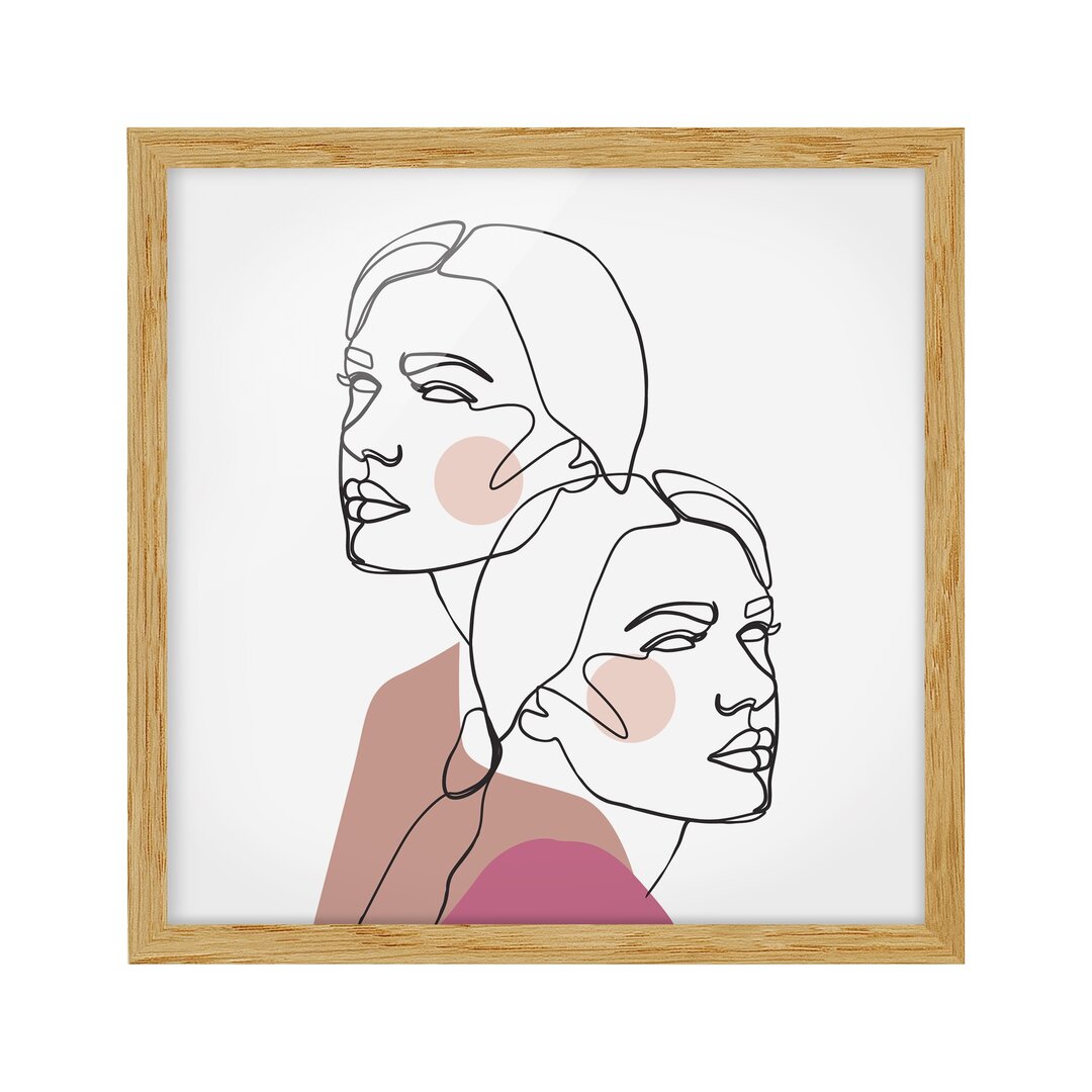 Gerahmtes Poster Line Art Women Portrait Cheeks Pink