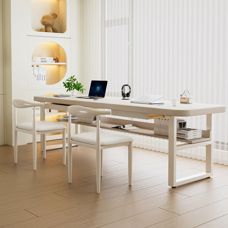 White solid wood study desk Double desk with Drawers, 29.53" H x 78.74" W x 27.56" D