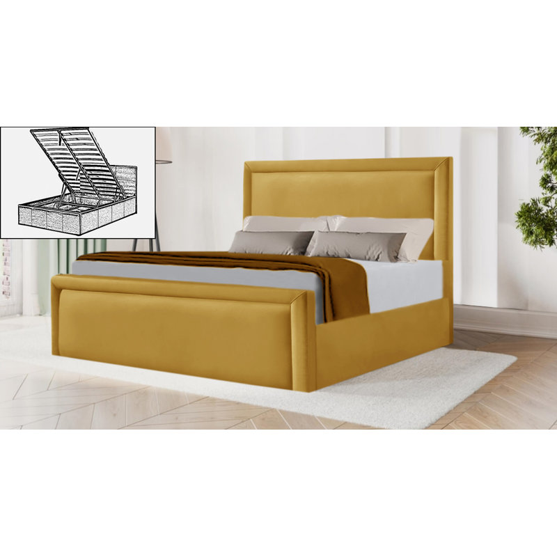 Milan Upholstered Ottoman Storage Bed, Double (4'6), Yellow Mustard
