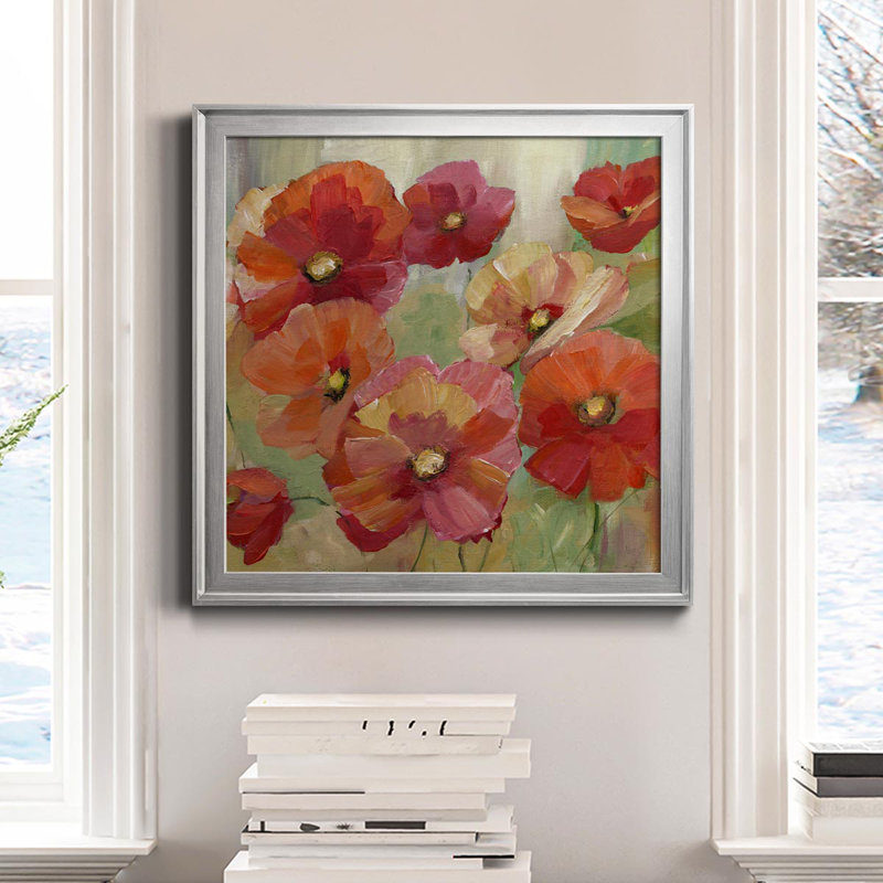 Poppy Party - Peinture sur toile encadrée, H 17,5 po x l 17,5 po x P 1,5 po, Cadre argenté
