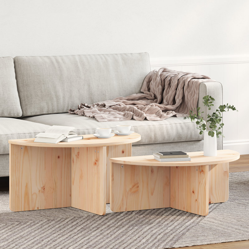 Coffee Table Solid pine wood Living Room Pine Rustic Oval Indoor, Natural