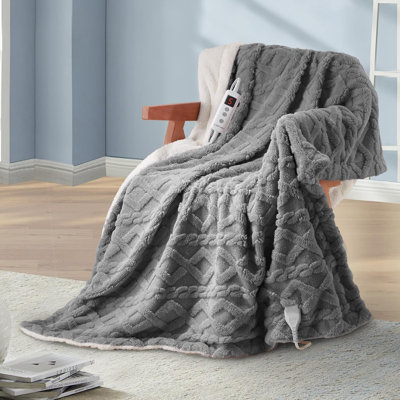 Heated Blanket Electric Throw, Soft Sherpa Tufted Fasting Heating Blanket, Machine Washable Heated Throw Blanket with 10 Heating Levels and 10 Time Settings, Grey