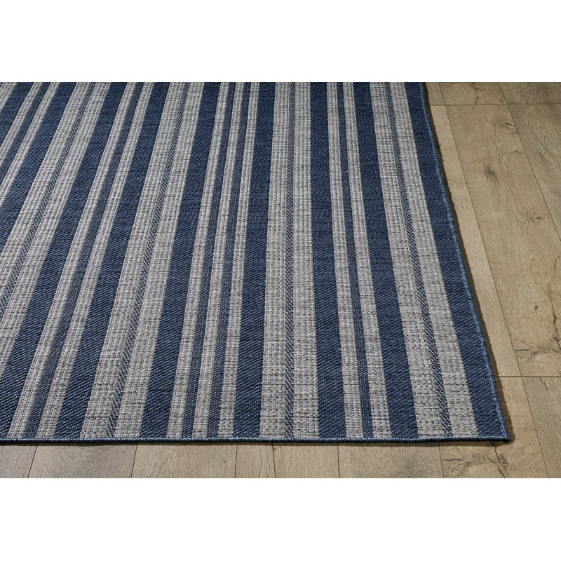 Brazoria Striped Indoor/Outdoor Area Rug, Rectangle 7'10" x 10'10", Blue