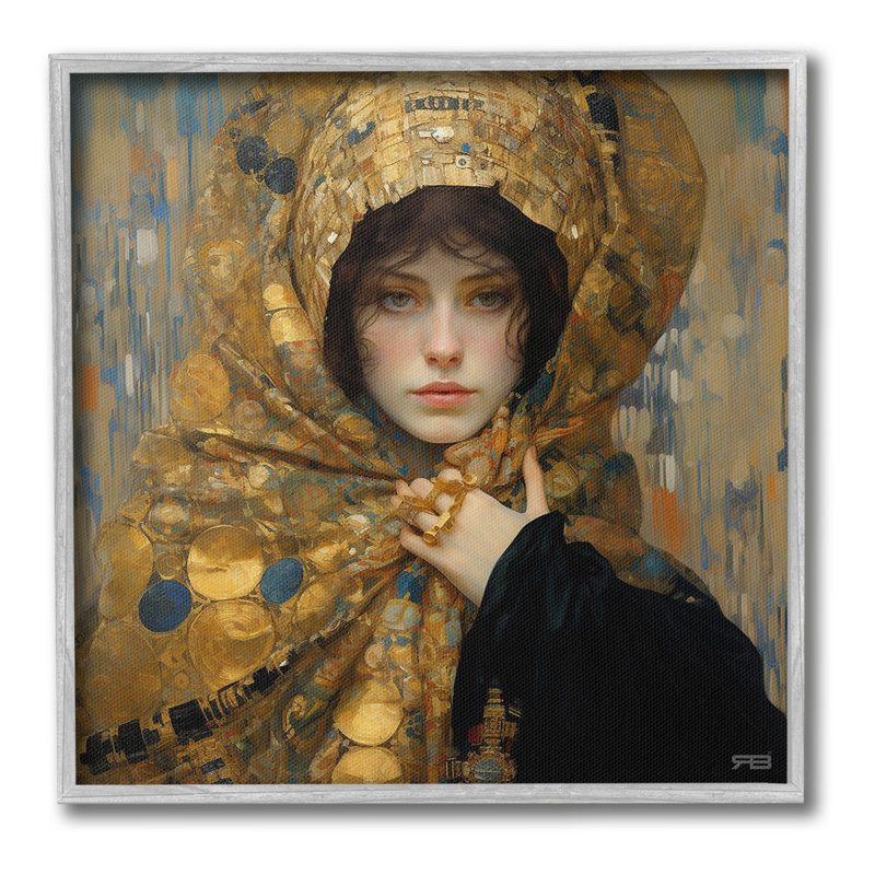 Femme au motif doré, giclée d'art par RB, Estampe numérique Farmhouse, H 24 po x l 24 po