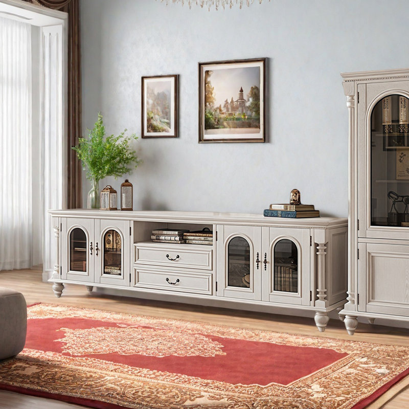 Meuble télé en bois massif de luxe clair, H 26 po x L 78,7 po x l 17,7 po, Blanc