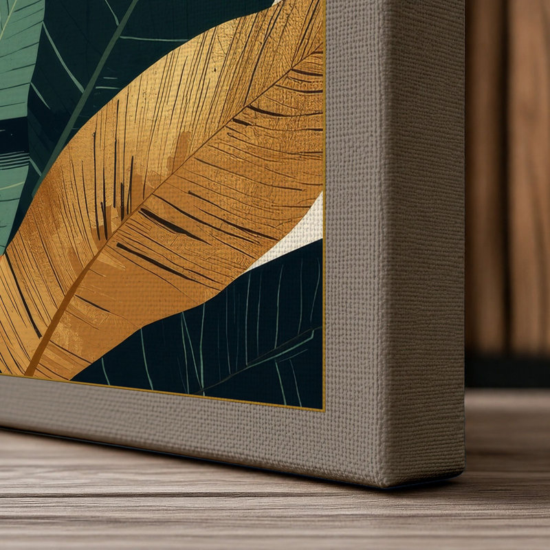 Tropical Leaf Arrangement Botanical - Wrapped Canvas, 30x20 - 76.2 x 50.8 cm, Taupe Border