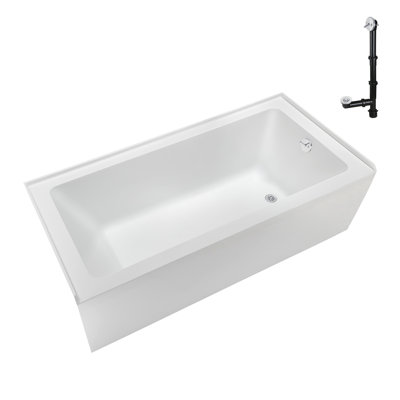 Baignoire en alcôve en acrylique blanc brillant avec drain extérieur 66 po x 32 po Streamline