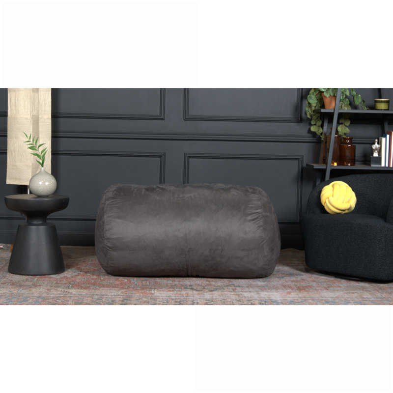 4 Foot Cylindrical Suede Bean Bag Chair, Foam Filled, Removable Cover, Charcoal Polyester, 26" H x 46" W x 35" D