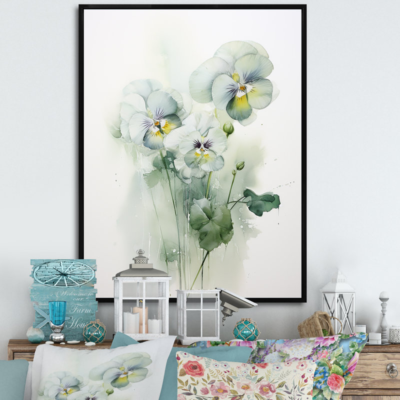 Bouquet de pensées Green Blossum Harmony, Cadre flottant noir, H 40 po x l 30 po x P 1,5 po