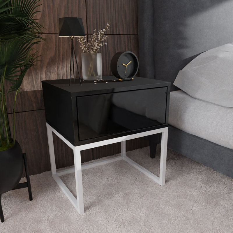 Arnae 45cm W Steel Bedside Table, White/Black