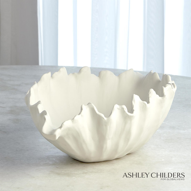 Organic Wave Oval Bowl-White-Lg, 5.75" H x 18.50" W x 10.50" D, White