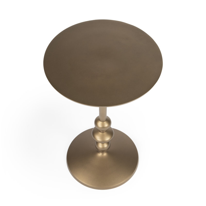 Zora Distressed Iron Pedestal Side Table, Gold